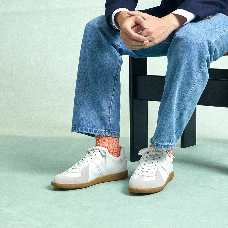 THOM WILLS Classic Vintage German Army Trainers Low Top Skateboard Shoes Unisex White-5