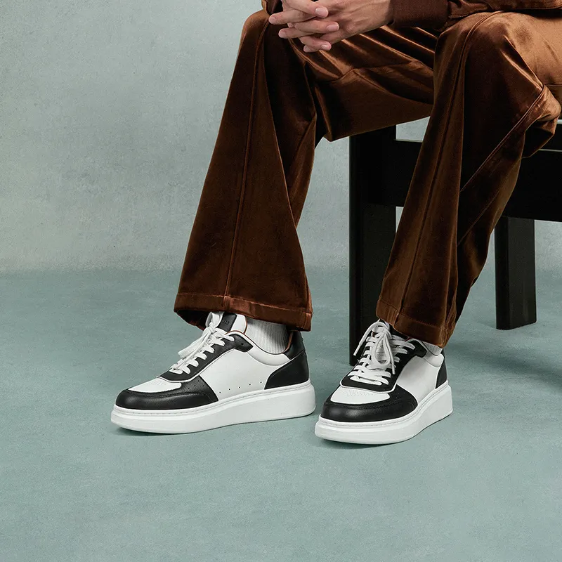 THOM WILLS Casual Versatile Trainer White Sneakers Low Top Skateboard Shoes Men's Black White-6
