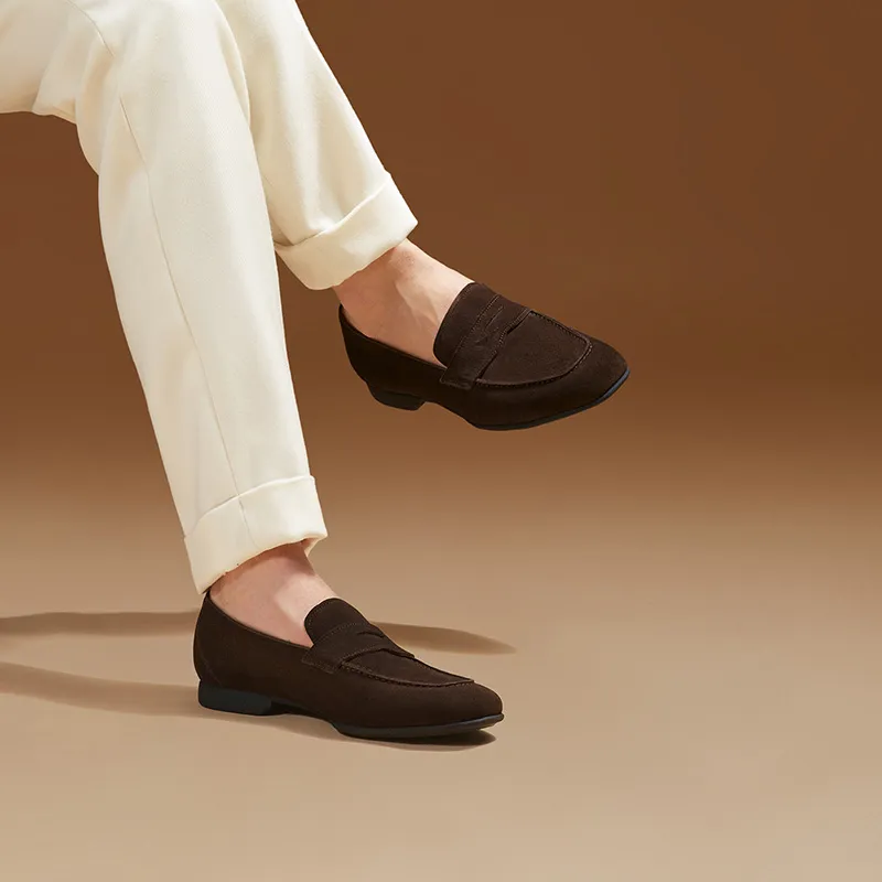 THOM WILLS Suede Slip on Loafers Men's Dark Coffee-15