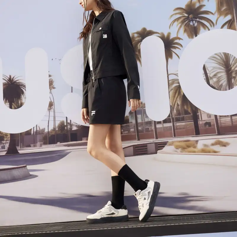 FILA FUSION BANK II Wear Resistant Low Top Skateboard Shoes Women's Black White-7