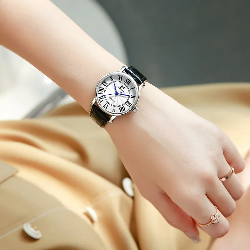 JONNY MOORE J1637L Collection Automatic Mechanical Movement Genuine Leather Strap Watch Unisex White Dial-6