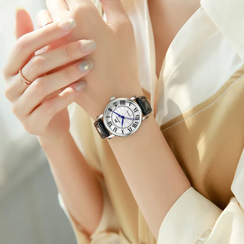 JONNY MOORE J1637L Collection Automatic Mechanical Movement Genuine Leather Strap Watch Unisex White Dial-5