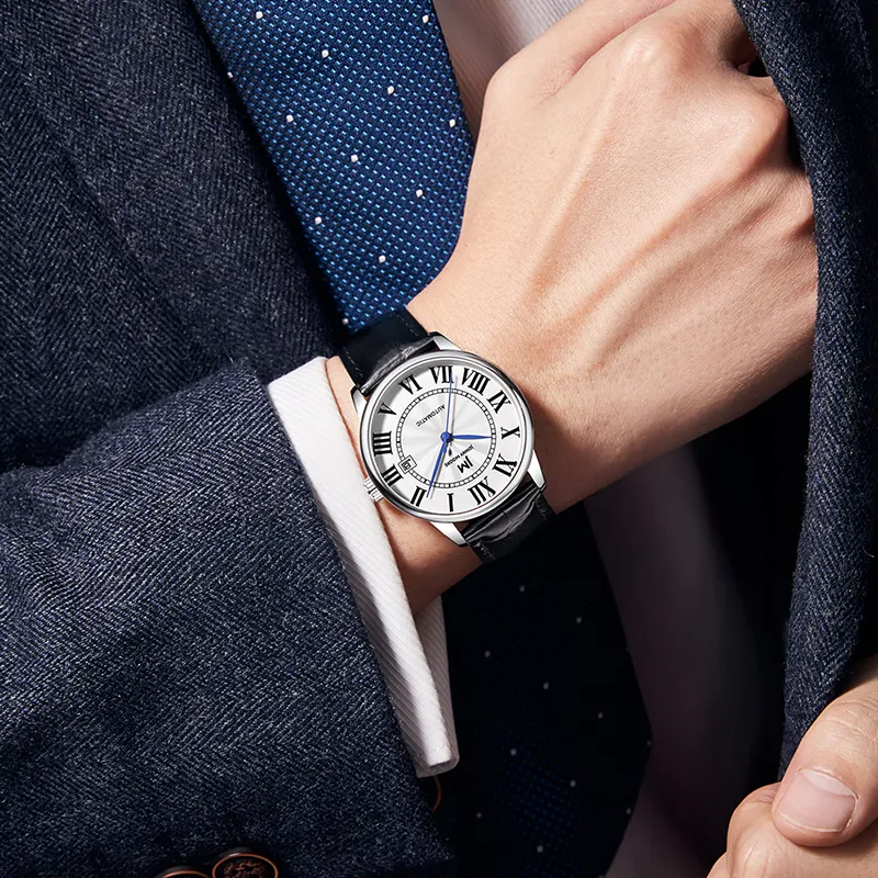 JONNY MOORE J1637L Collection Automatic Mechanical Movement Genuine Leather Strap Watch Unisex White Dial-2