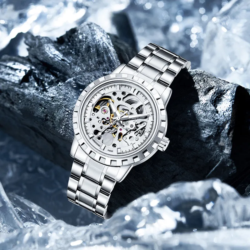Corriberty Mechanical Movement Alloy Strap Watch Men's Watches Cut Out Dial-10