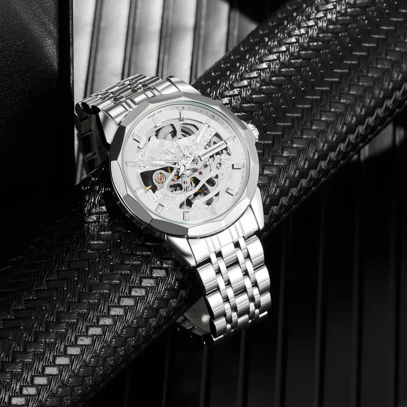 Corriberty Mechanical Movement Stainless Steel Strap Watch Men's Watches White Dial-4