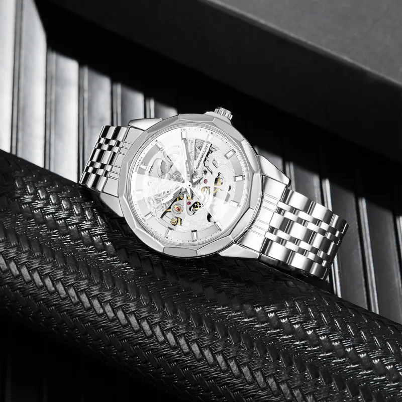 Corriberty Mechanical Movement Stainless Steel Strap Watch Men's Watches White Dial-5