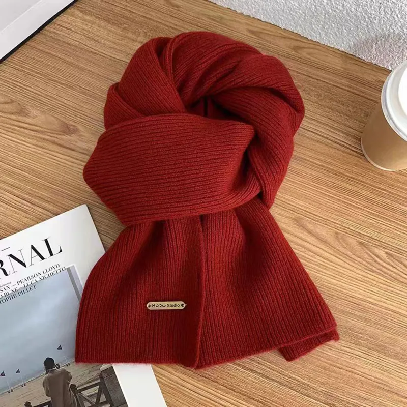 PIARA Polyester Knit Scarves Unisex Black/Beige/Burgundy-1