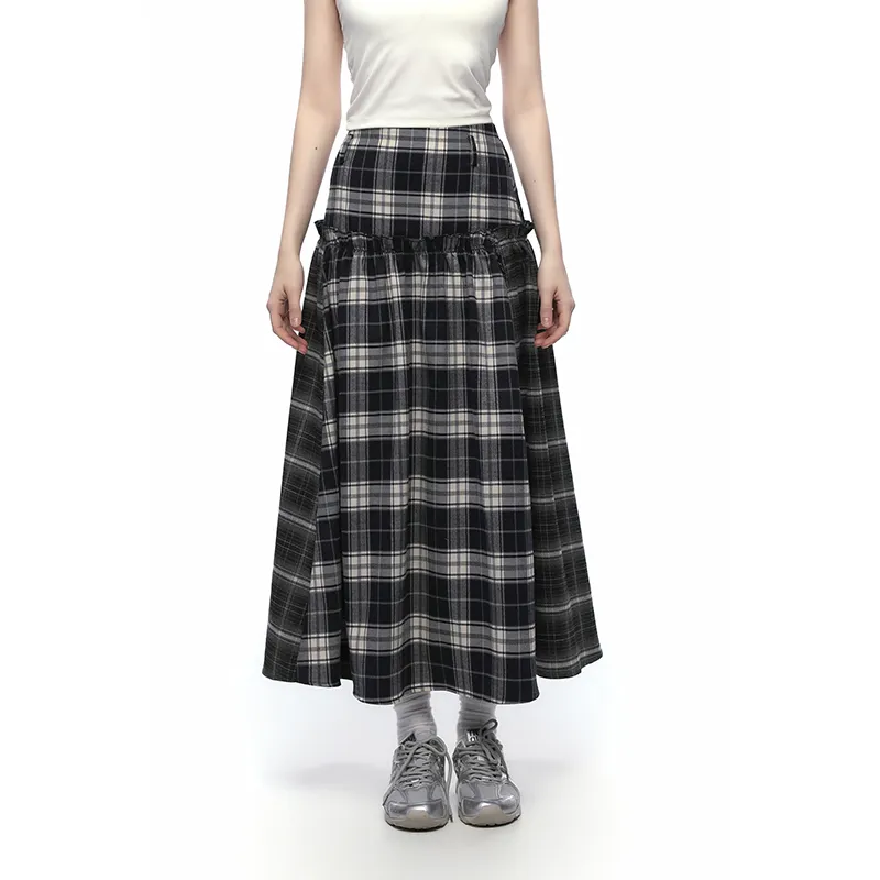 KODAKBLACK/KBLC Casual Long Skirt Women's Dark Blue Plaid-2