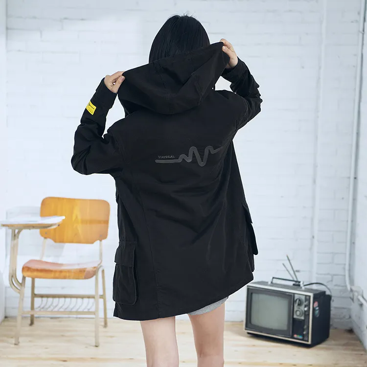 STAYREAL Autobiography Hooded Casual Trench Coat Unisex-4