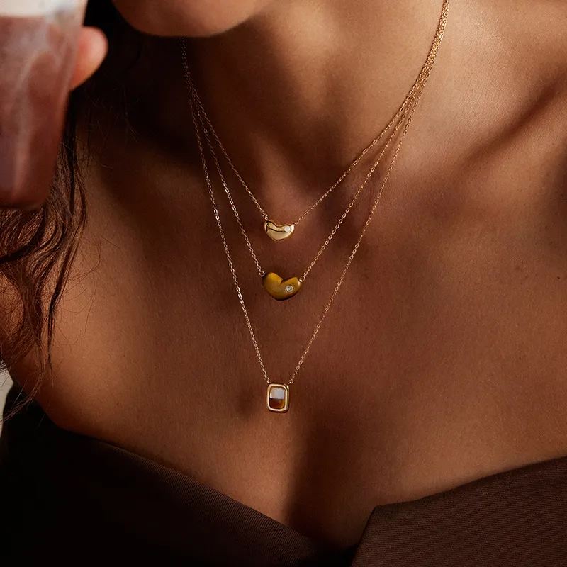 HEFANG Tableware 925 Sterling Silver Sweetheart Bean Collarbone Chain Women's Cocoa Brown-3