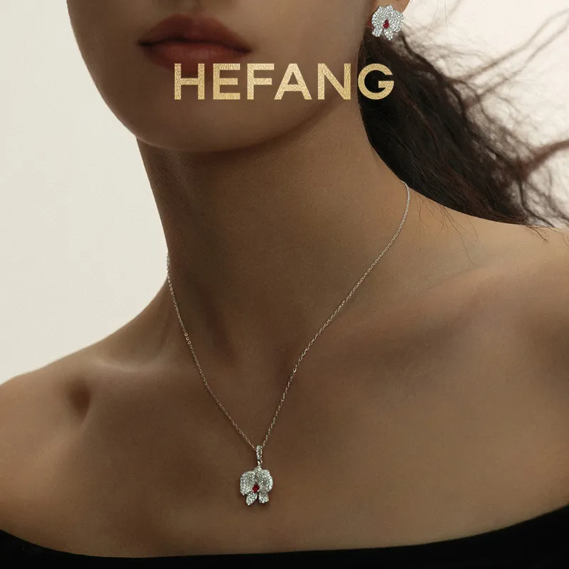 HEFANG All Things Spiritual Collection 925 Sterling Silver Moth Orchid Collarbone Chain Women's Silver-1