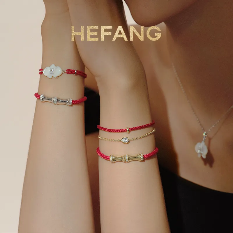 HEFANG All Things Spiritual Collection 925 Sterling Silver Moth Orchid Red Cord Bracelet Women's-3