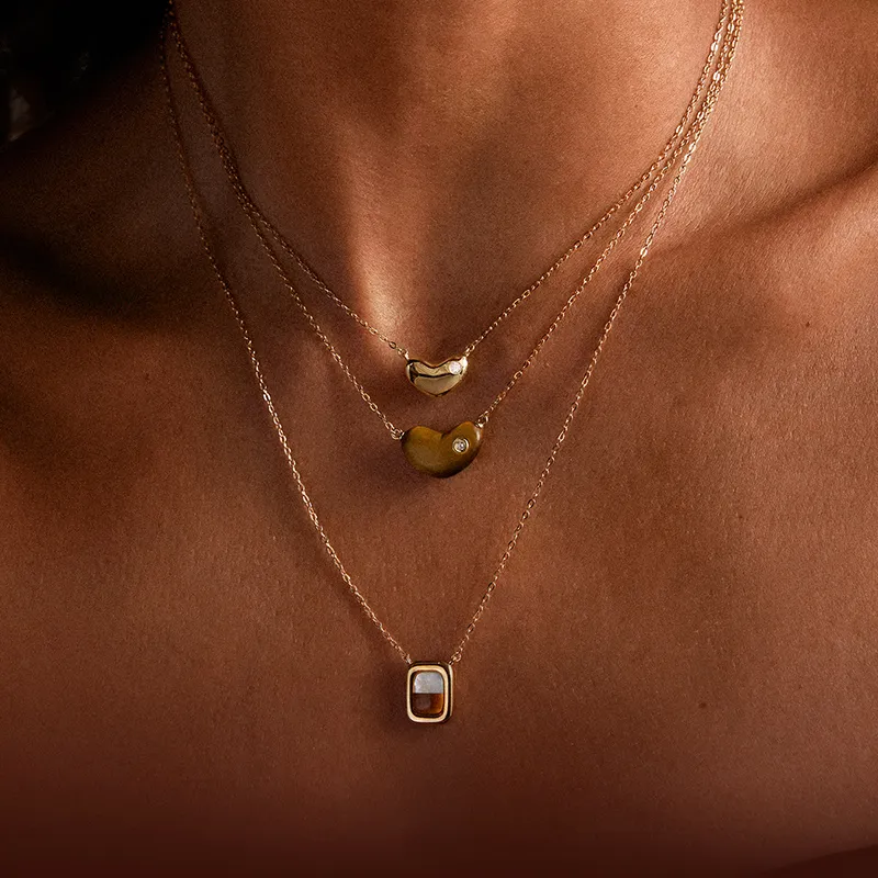 HEFANG Tableware 925 Sterling Silver Sweetheart Bean Collarbone Chain Women's Cocoa Brown-2