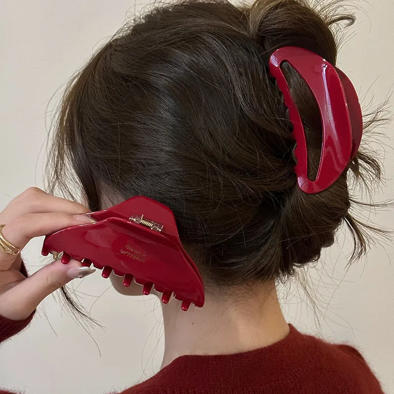 SENDME Acetate Hair Clips Women's Red-9