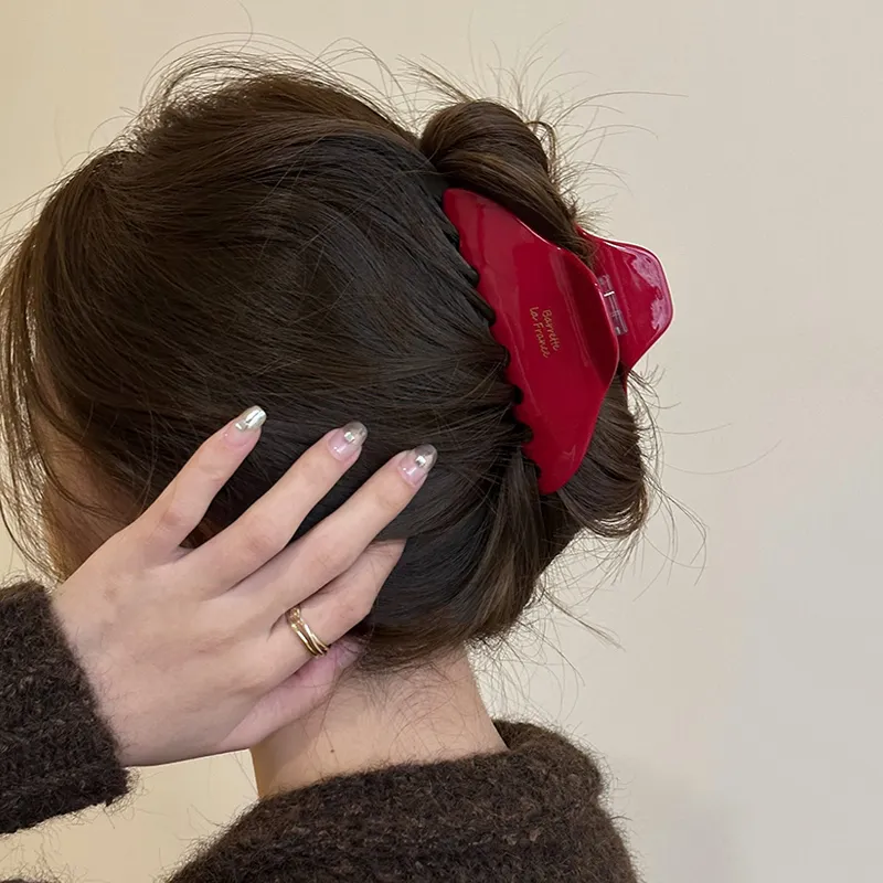 SENDME Acetate Hair Clips Women's Red-3