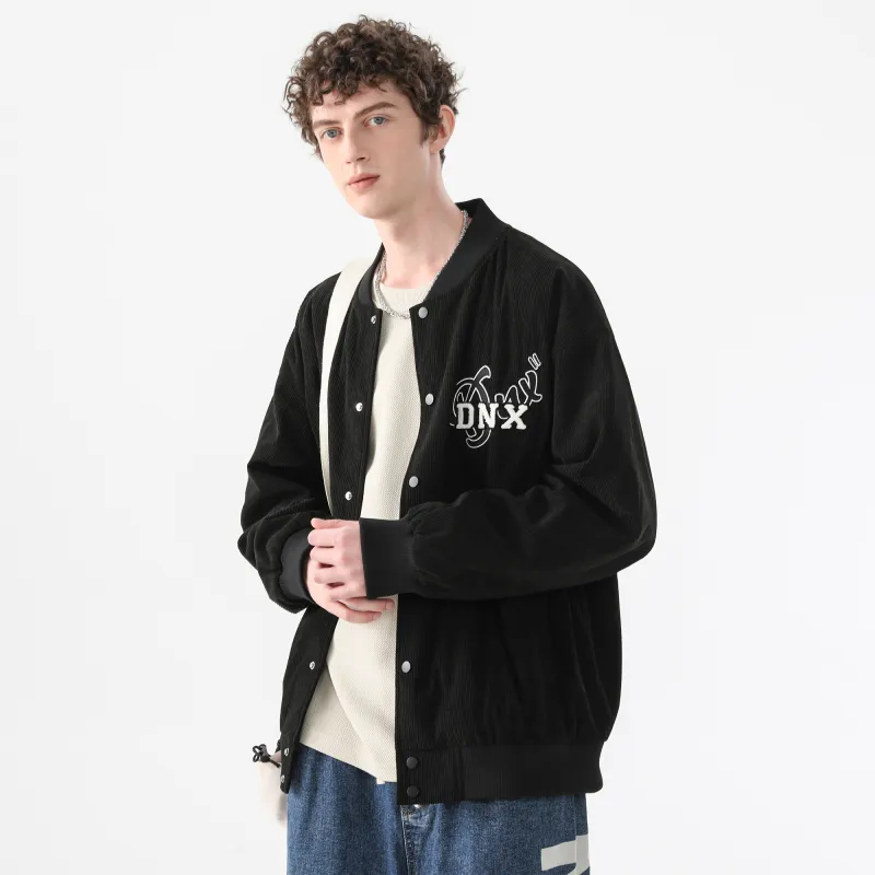Dnnnn Baseball Jacket Coat Unisex Black-4
