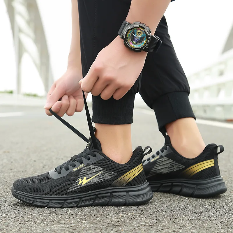 DOUBLE STAR 88 Breathable Lightweight Running Shoes Men's Black Gold-4