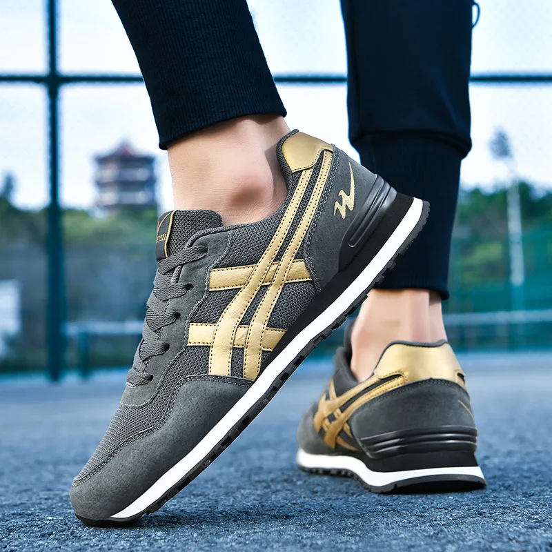 DOUBLE STAR 88 Breathable Low Top Running Shoes Men's Carbon Gray Gold-4