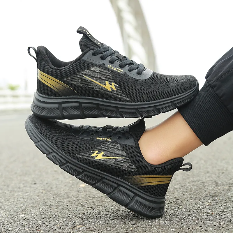 DOUBLE STAR 88 Breathable Lightweight Running Shoes Men's Black Gold-2