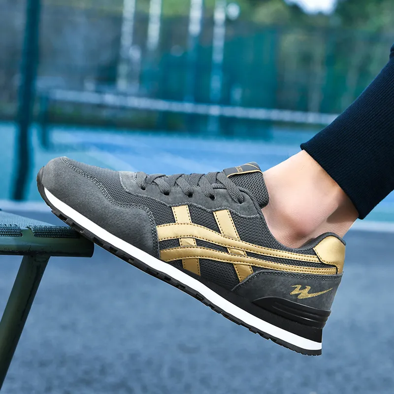 DOUBLE STAR 88 Breathable Low Top Running Shoes Men's Carbon Gray Gold-7