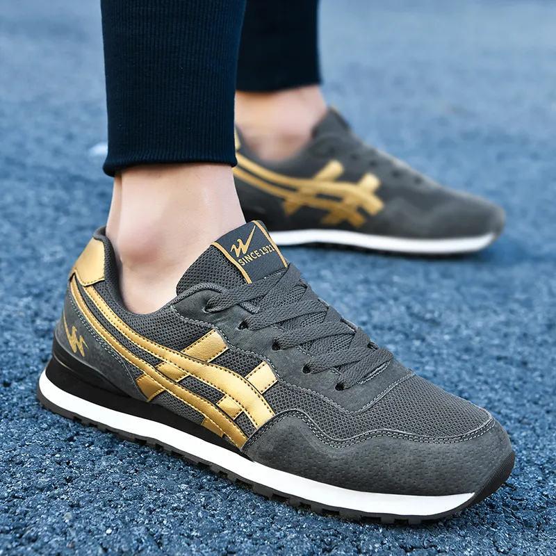 DOUBLE STAR 88 Breathable Low Top Running Shoes Men's Carbon Gray Gold-5