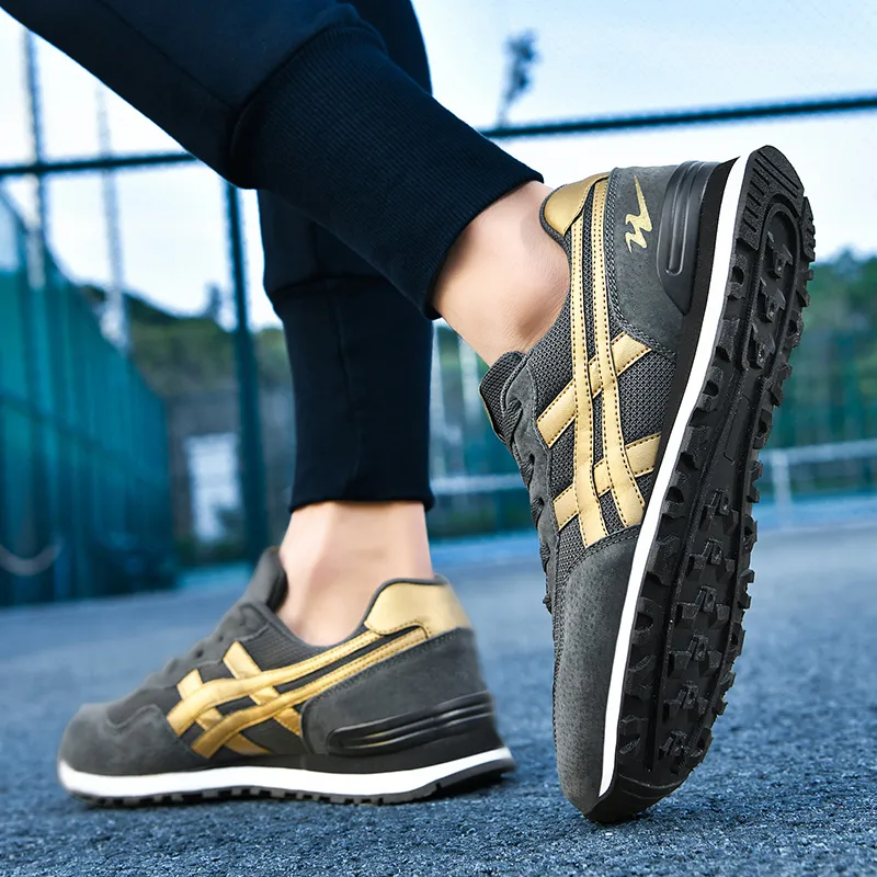 DOUBLE STAR 88 Breathable Low Top Running Shoes Men's Carbon Gray Gold-3