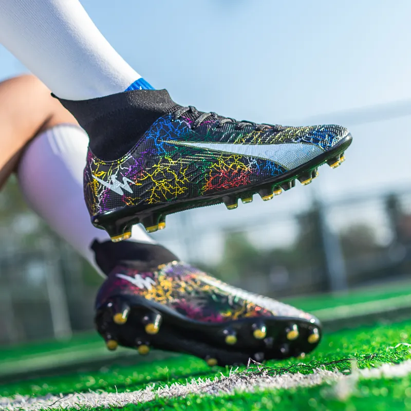 DOUBLE STAR 88 FG Rubber Long Studs Breathable And Lightweight Soccer Shoes Unisex Black-1
