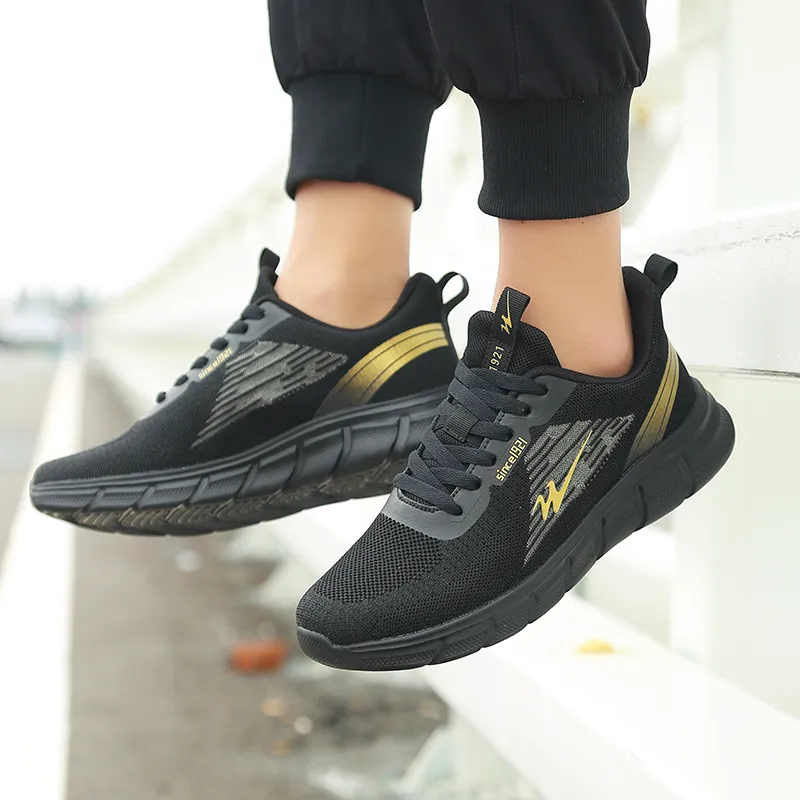 DOUBLE STAR 88 Breathable Lightweight Running Shoes Men's Black Gold-7