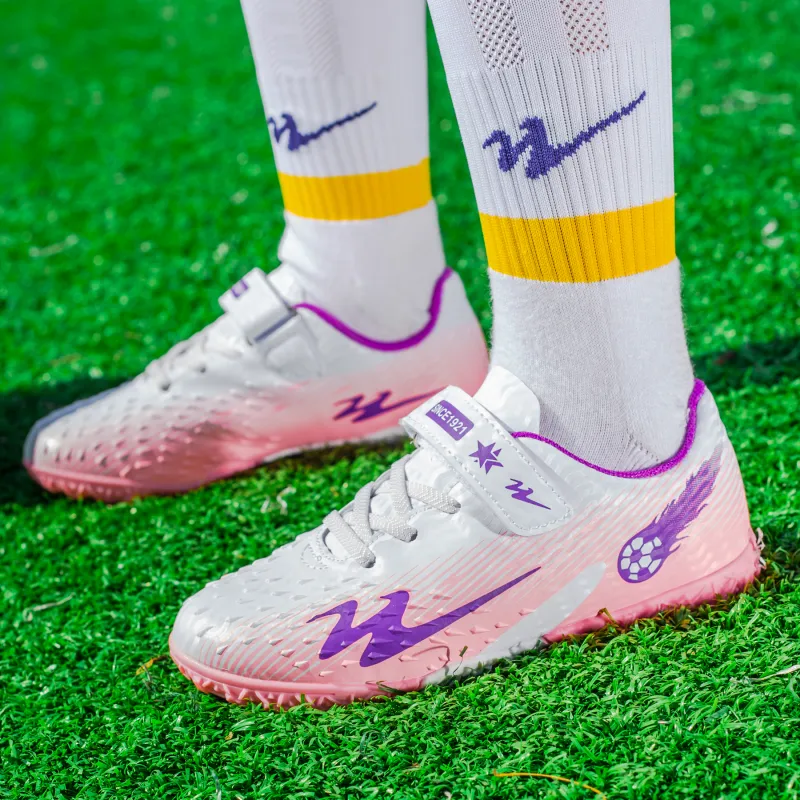 DOUBLE STAR 88 Slip Resistant Cushioning Soccer Shoes Unisex White Purple Pink-3