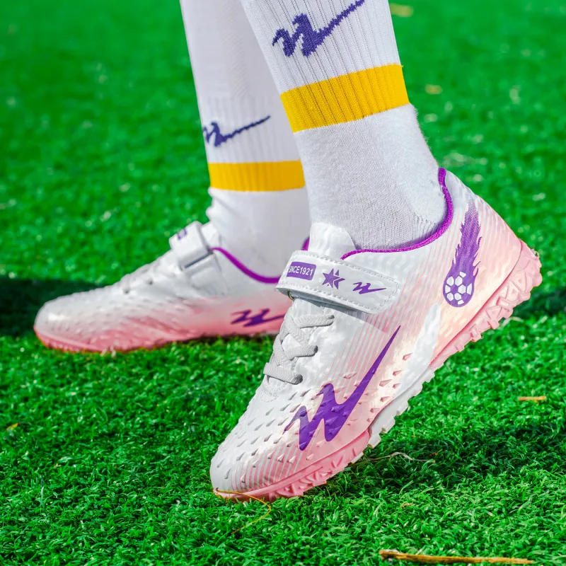 DOUBLE STAR 88 Slip Resistant Cushioning Soccer Shoes Unisex White Purple Pink-4