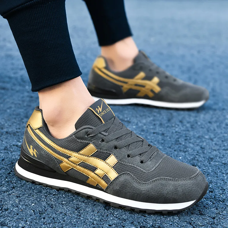 DOUBLE STAR 88 Breathable Low Top Running Shoes Men's Carbon Gray Gold-6