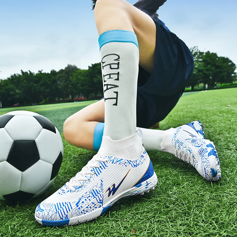 DOUBLE STAR 88 Anti Slip Wear Resistant Soccer Shoes Unisex White Blue-4