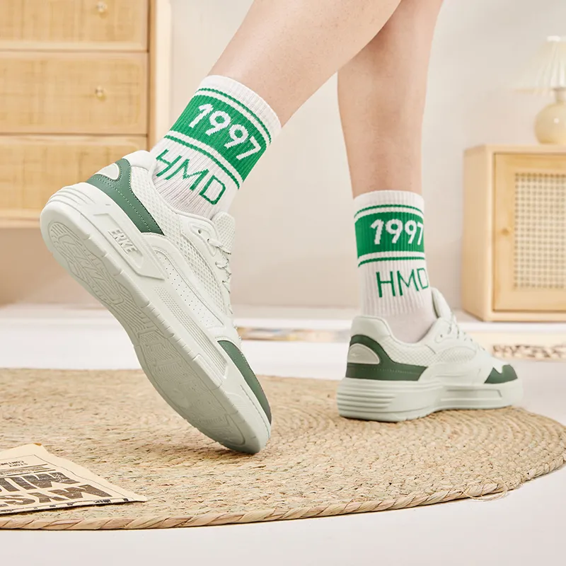 Erke Pungent Smell Durable Breathable Low Top Skateboard Shoes Men's Microcrystal White Pine Frost Green-6