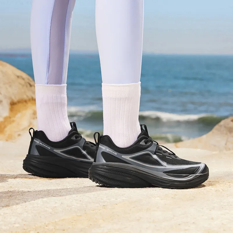Erke Vertical And Horizontal Low-Top Running Shoes Women's Black Gray-4