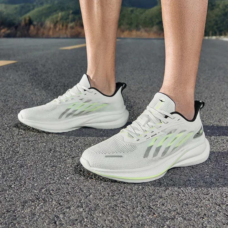 Erke Cushioning Lightweight Low Top Running Shoes Men's White Green Black-4