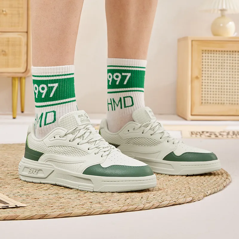 Erke Pungent Smell Durable Breathable Low Top Skateboard Shoes Men's Microcrystal White Pine Frost Green-4