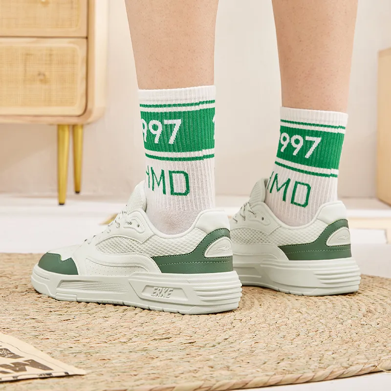 Erke Pungent Smell Durable Breathable Low Top Skateboard Shoes Men's Microcrystal White Pine Frost Green-8
