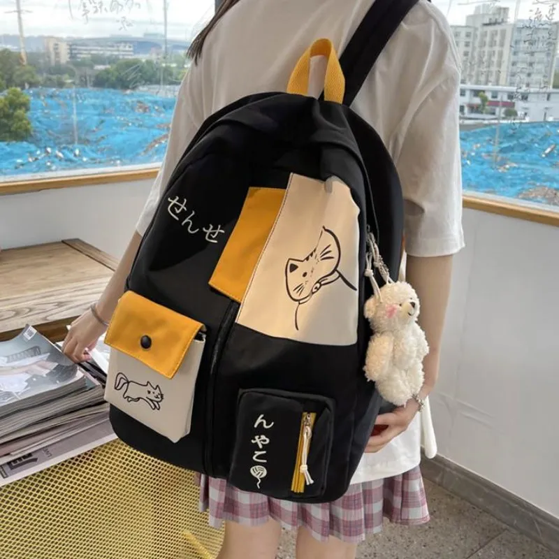 Elsvet Nylon Backpack Large Size Women's White/Black-6