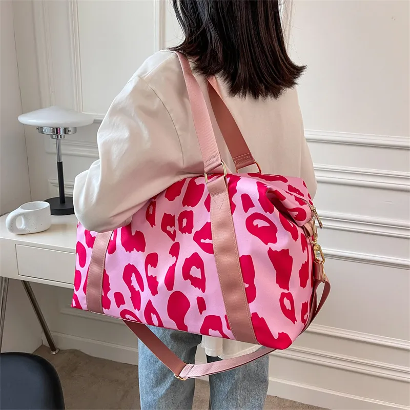 LETOO Oxford Crossbody Bag Travel Bag Storage Bag Unisex Black/Pink-5