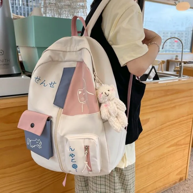 Elsvet Nylon Backpack Large Size Women's White/Black-4
