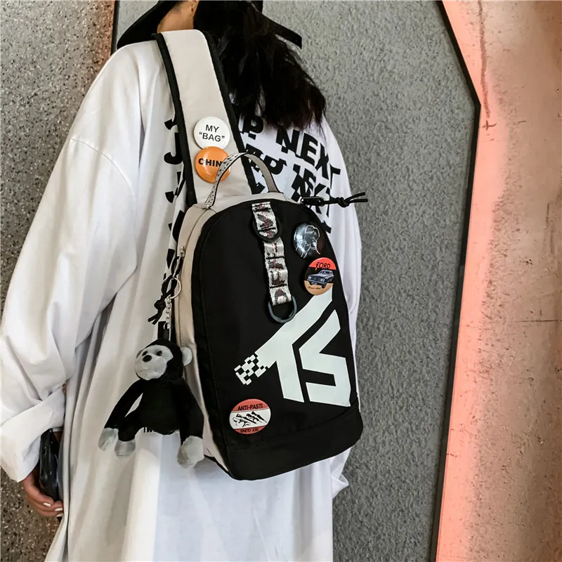LETOO Nylon One Shoulder Crossbody Bag, Sling Bag Unisex Black/White-3