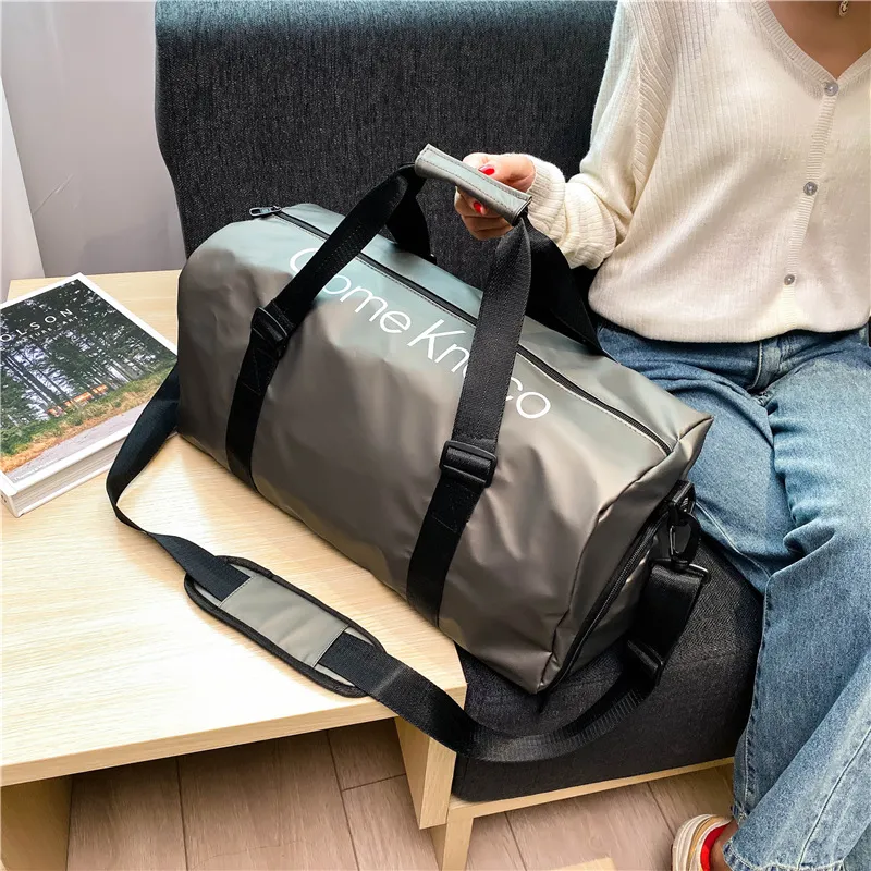 Elsvet Nylon Travel Bag Large Size Unisex White/Black-3
