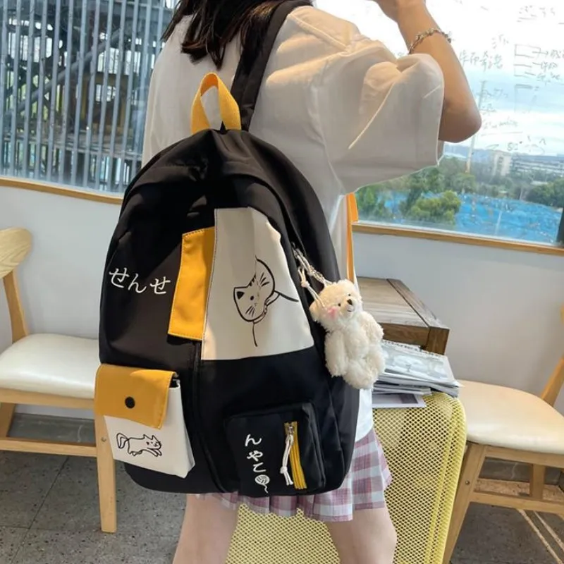 Elsvet Nylon Backpack Large Size Women's White/Black-8