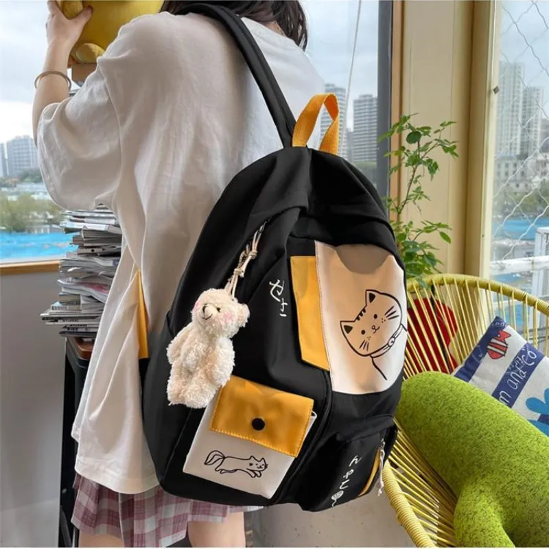 Elsvet Nylon Backpack Large Size Women's White/Black-7