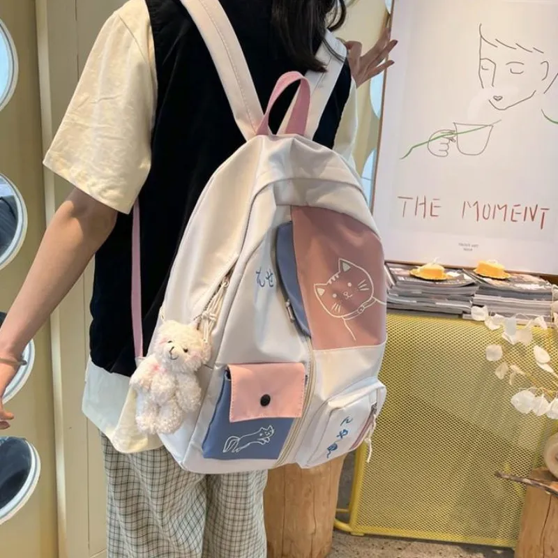 Elsvet Nylon Backpack Large Size Women's White/Black-1