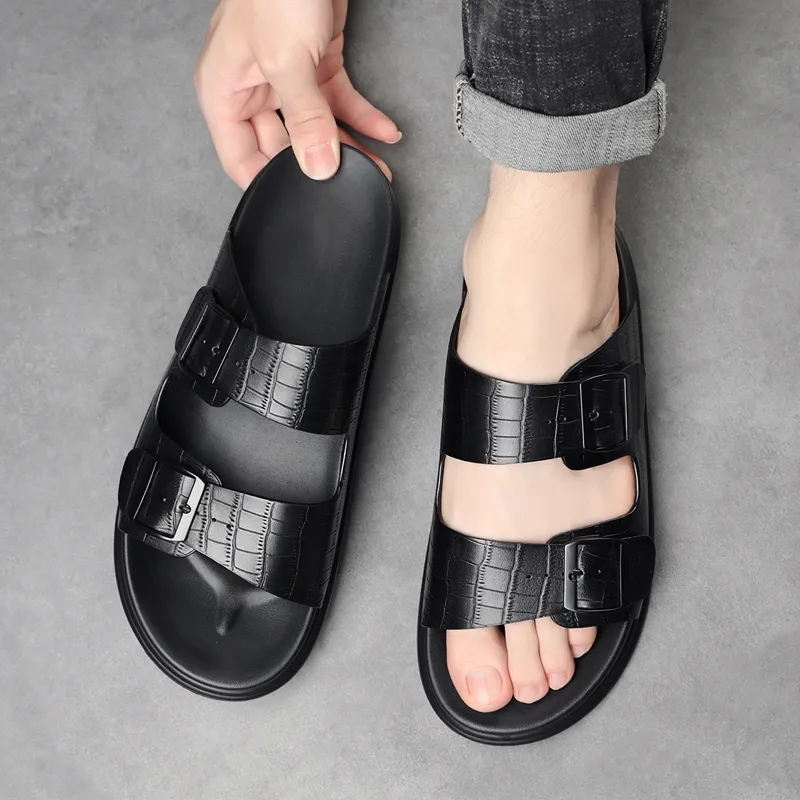JIEDESEN Slide Slippers Men Black/Brown-3