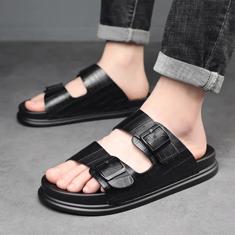 JIEDESEN Slide Slippers Men Black/Brown-1