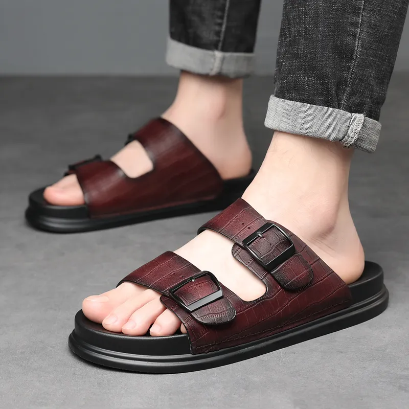 JIEDESEN Slide Slippers Men Black/Brown-5