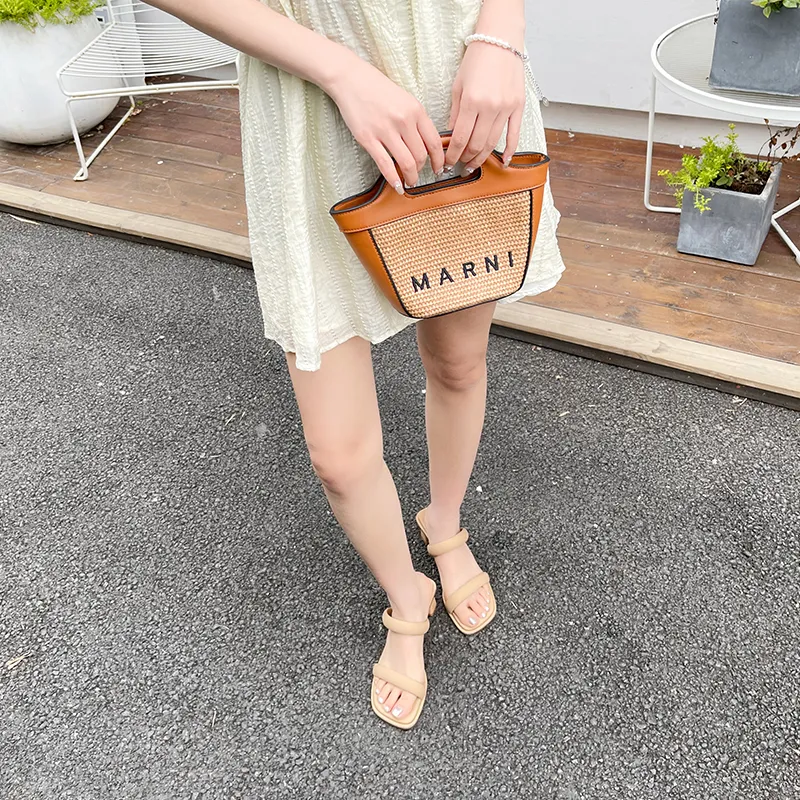STELLA WEISZ Rubber Sole Leather Patchwork Cut-Out Slip-Resistant Abrasion-Resistant Slide Slippers Women's-10