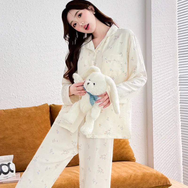LoveEsteem Spring Fall Pajama Set Women's Cream Apricot-2